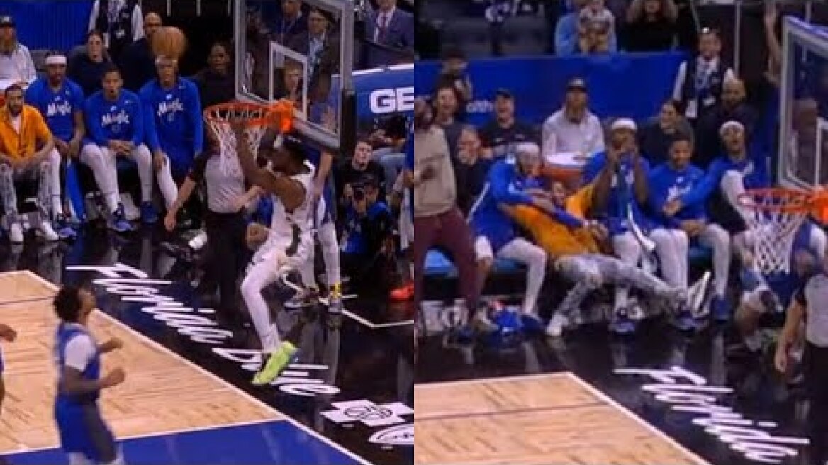 Thanasis Antetokounmpo blows wide open dunk and Magic bench trolls him 😂